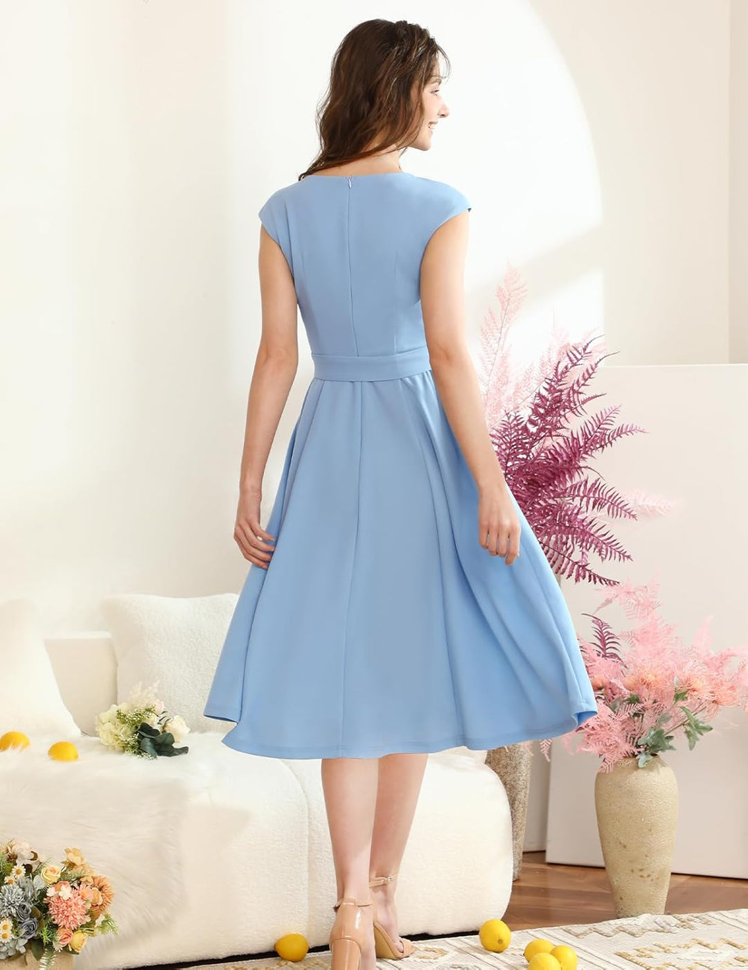 DRESSTELLS Damen Vintage Retro 1950er Cocktaikleid A-Line Swing Festlich Midilang Kleid Blau L, Blau