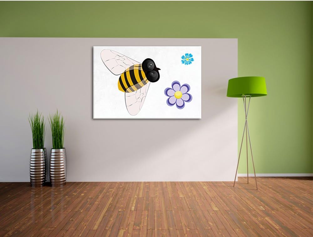 Pixxprint Hübsche Biene mit Blumen als Leinwandbild/Grösse: 100x70 cm/Wandbild/Kunstdruck/fertig bes