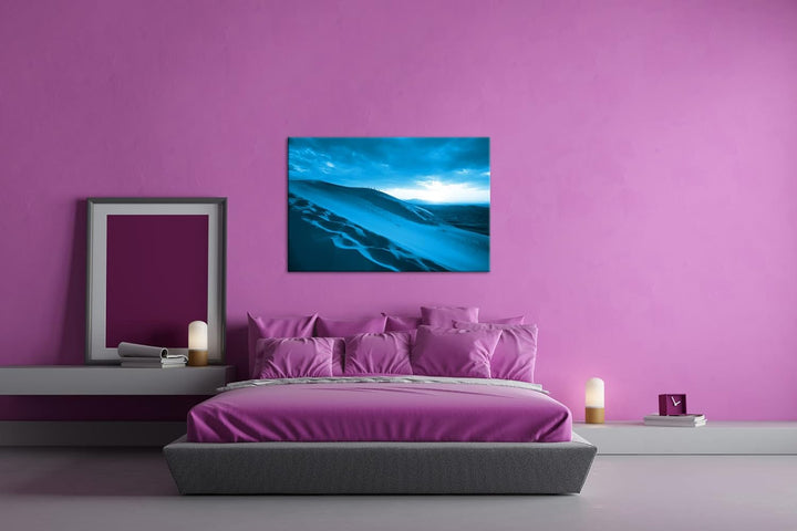 Sanddüne in der Wüste Format 80x60 Effekt: Monocrome Blau als Leinwandbild, Motiv fertig gerahmt auf