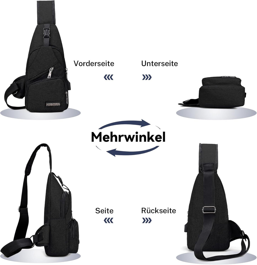VARLIVOO Herren Sling Bag mit USB Port Crossbody Bag Diebstahlsicherung Schultertaschen Reise Wander