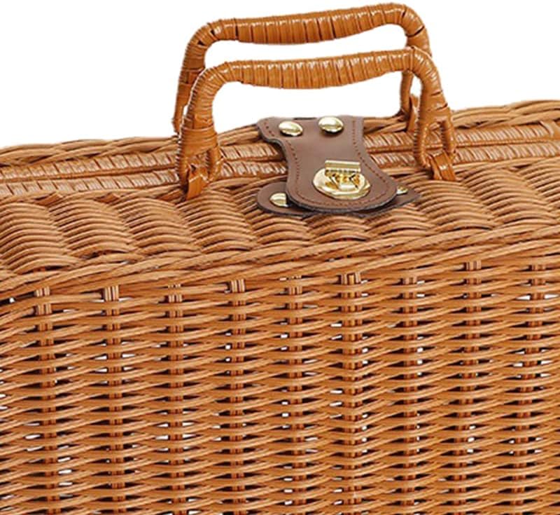 Weiden Picknickkorb, Retro Gewebte Picknickbox, Kunststoff Rattan Koffer Picknickkorb mit Griffen un