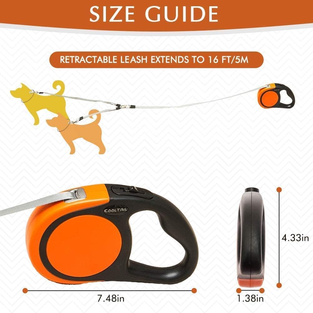 KOOLTAIL Dual Retractable Hundeleine für Zwei Hunde bis 110 Lbs, Heavy Duty Doppelkopf 16 ft Erweite
