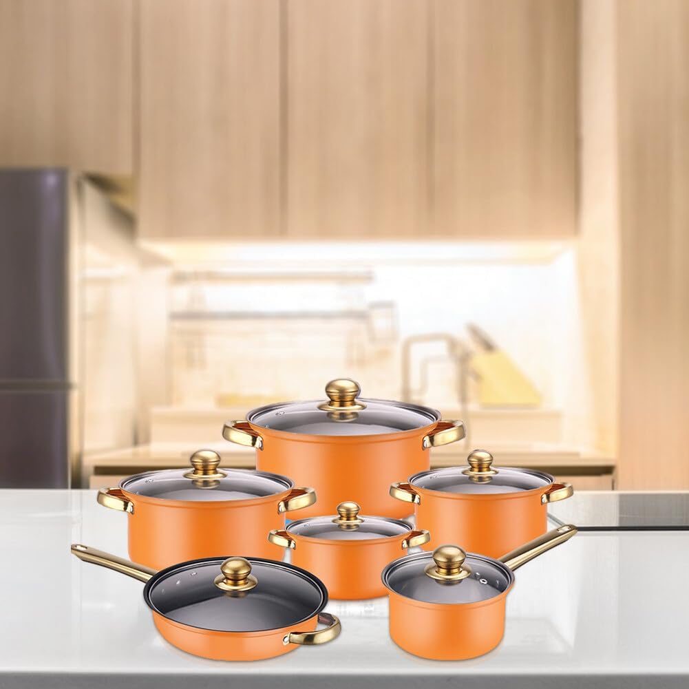 URFEDA Topf und Pfannenset, Edelstahl Kochtopfset 6-teilig Topfset mit Deckel und Griff, Kochgeschir