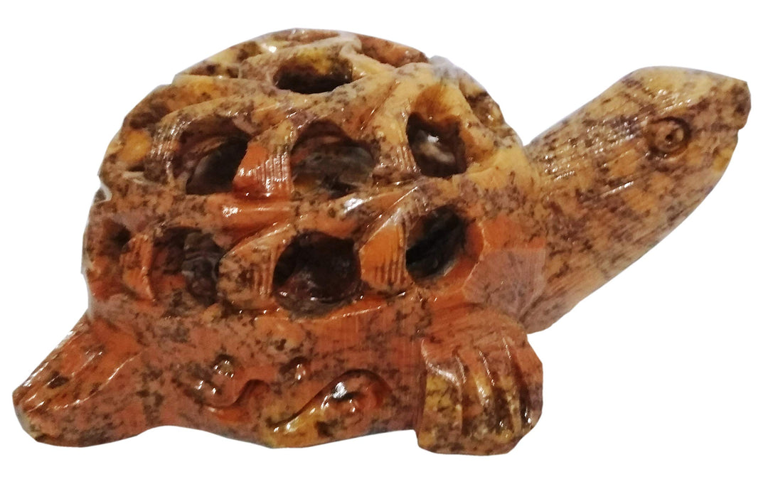 Purpledip Soapstone Statue: Jali Carving Tortoise (11661)