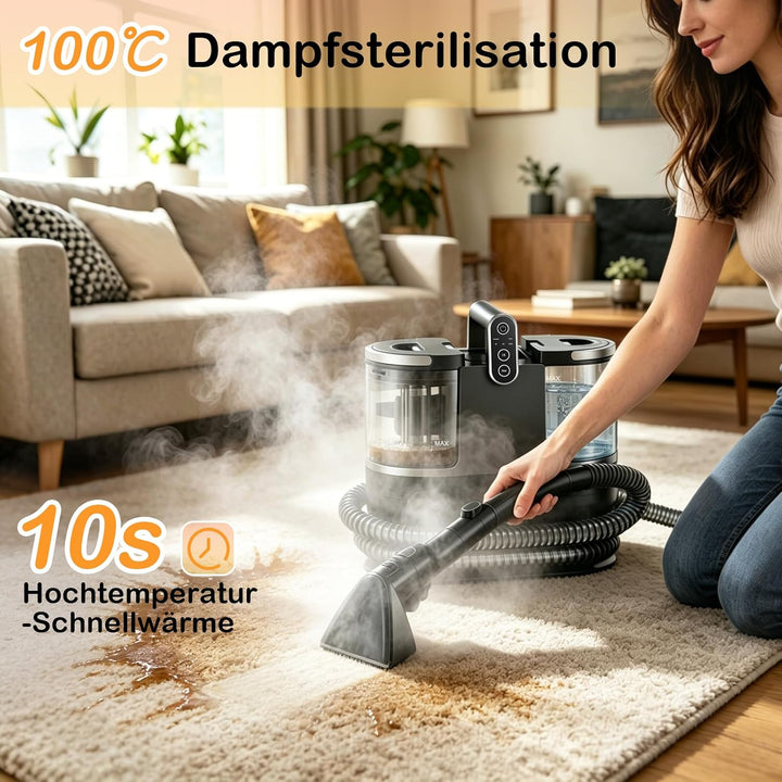Dampfreiniger, 1700W Polsterreiniger Gerät, 3-in-1 Dampf- &amp; Heiss- &amp; Kaltwasserreinigung, 100°C Damp