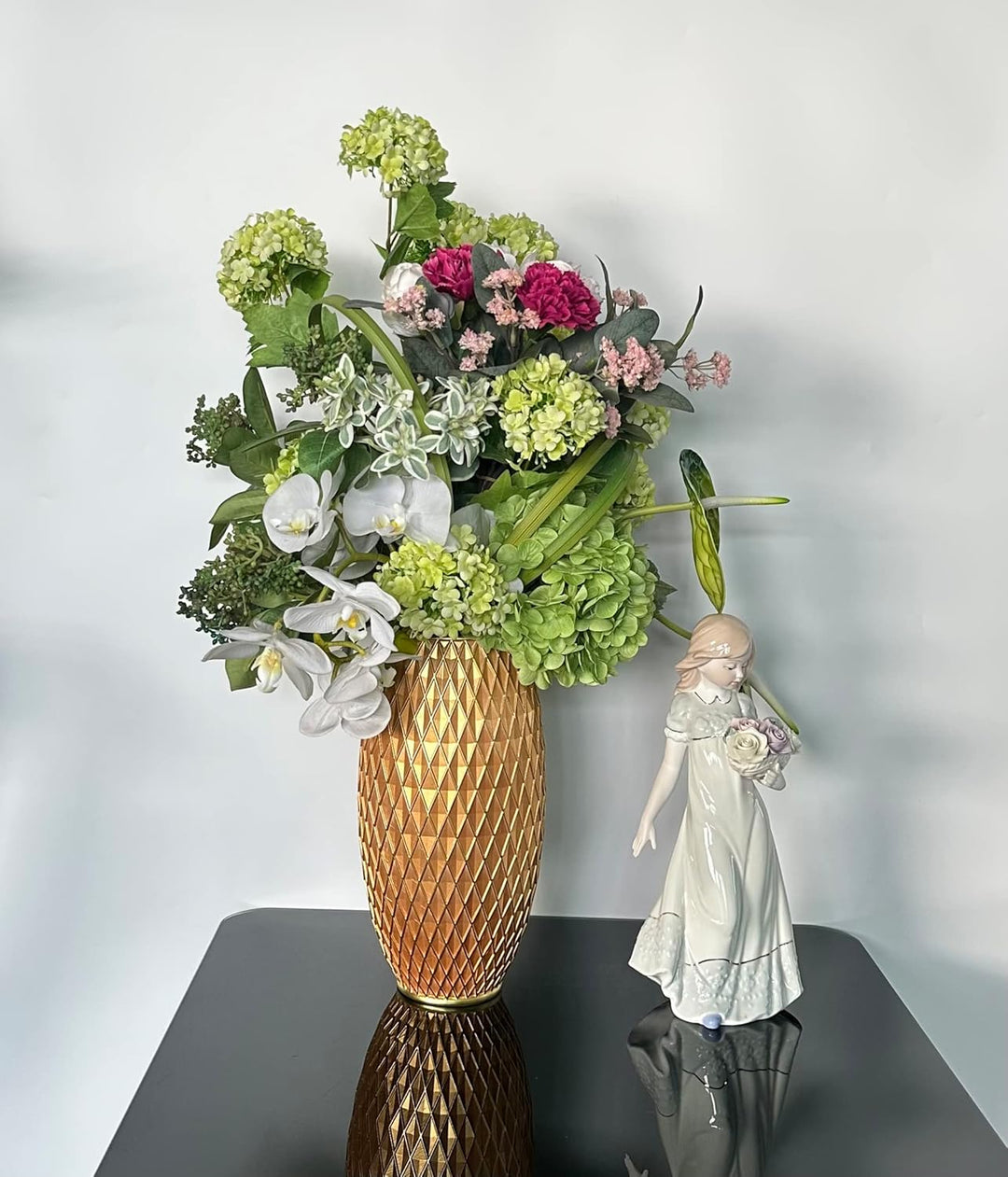Suanti Dekorative Blumenvase, Gold Vase, Heimdekoration, Einweihungsgeschenk, mit Diamantmuster, bre