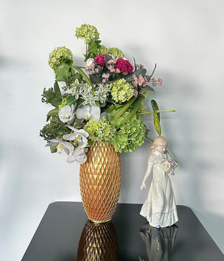 Suanti Dekorative Blumenvase, Gold Vase, Heimdekoration, Einweihungsgeschenk, mit Diamantmuster, bre