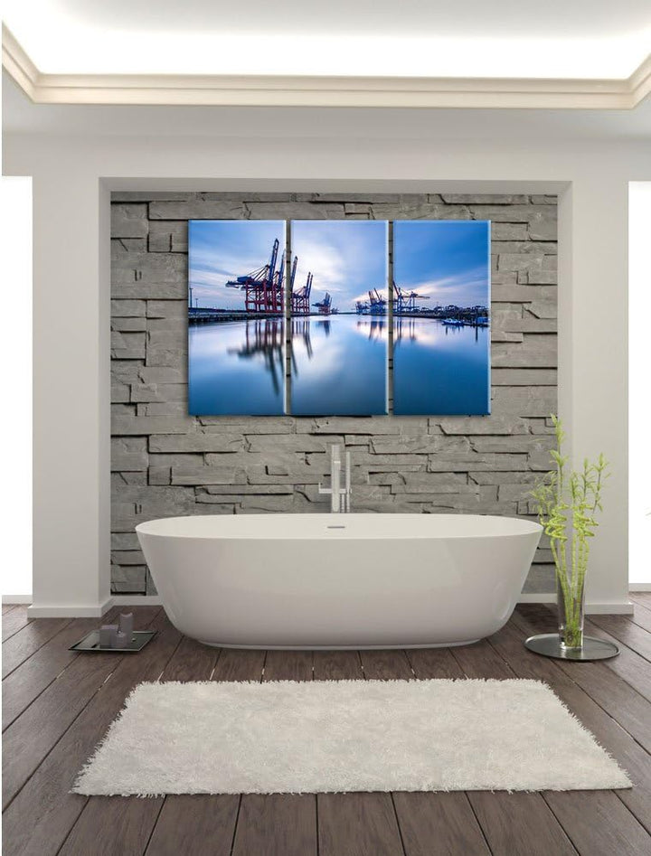 Pixxprint Hafen im Abendschein als Leinwandbild/Grösse: 3 Teilig (120x80) cm/Wandbild/Kunstdruck/fer