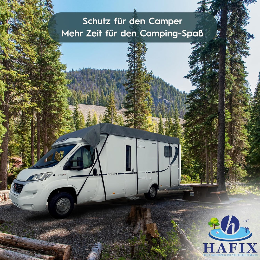 Wohnwagen Schutzhülle - Wetterfeste 3-lagige Halbgarage in Grau, Grösse 650x300cm, 155g/m² - Wohnwag