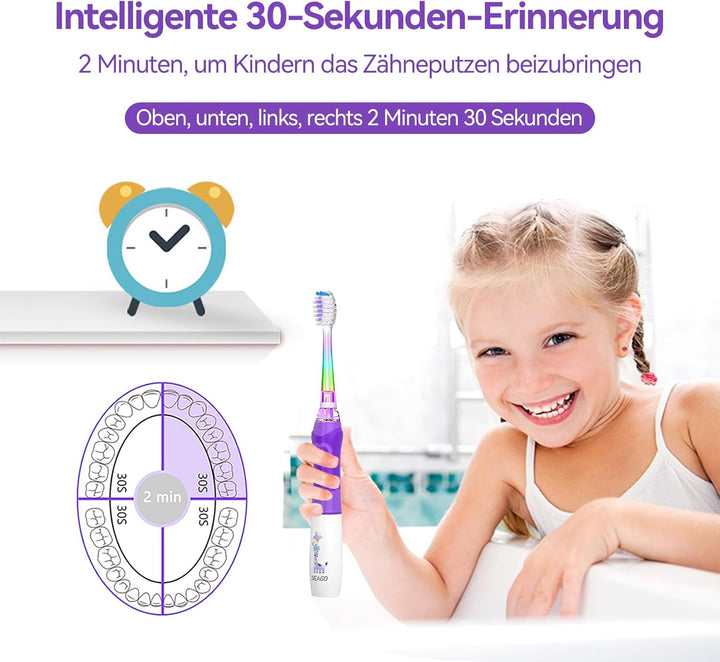 Seago Elektrische Zahnbürste Kinder ab 3-12 jahre Kinderzahnbürsten mit Farbigem Licht Smart Timer 4