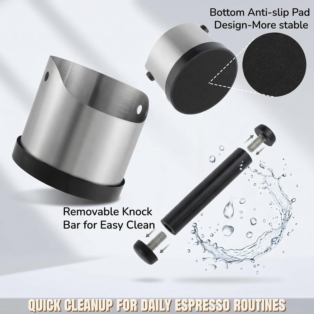 Abklopfbehälter für Siebträger, 700ml Klein Edelstahl Espresso Kaffee Knock Box, Abklopfschale Knock