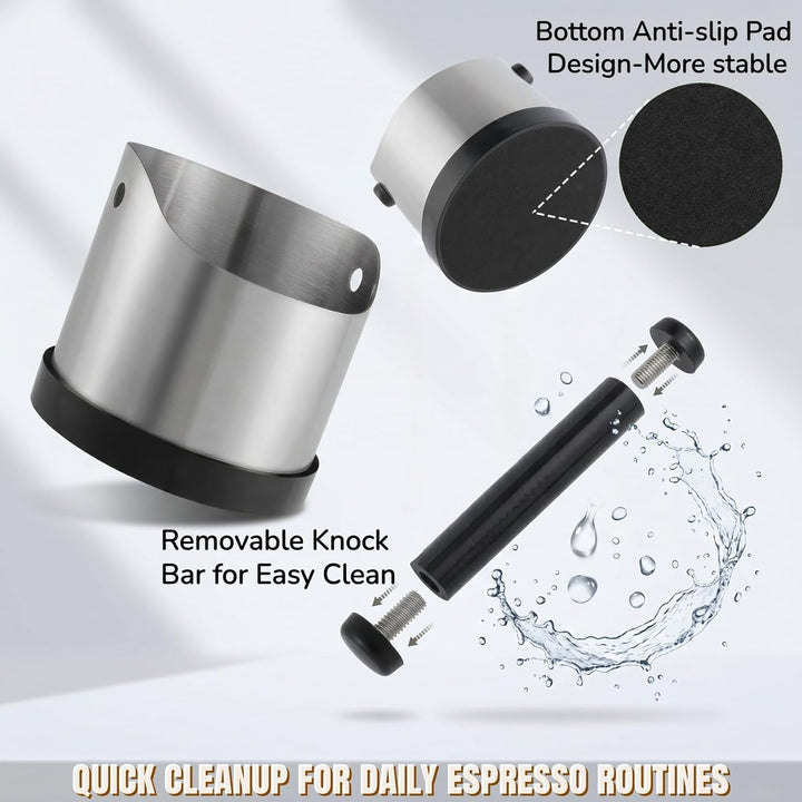Abklopfbehälter für Siebträger, 700ml Klein Edelstahl Espresso Kaffee Knock Box, Abklopfschale Knock