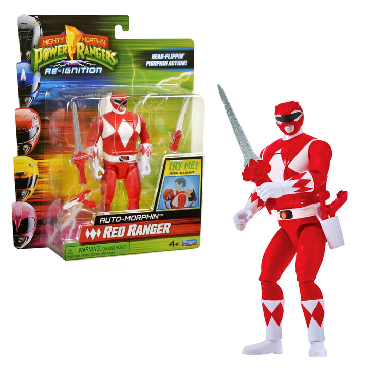 Power Rangers - Auto-Morphin, 2-in-1-Figur mit Gelenken, 15 cm, roter Ranger – Jason Lee Scott, für