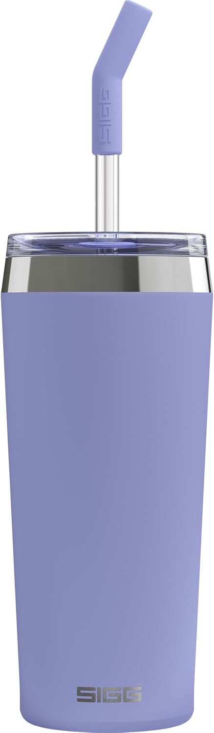 SIGG - Isolierbecher - Travel Mug Helia - Mit wiederverwendbarem Glastrinkhalm & Reinigungsbürste -