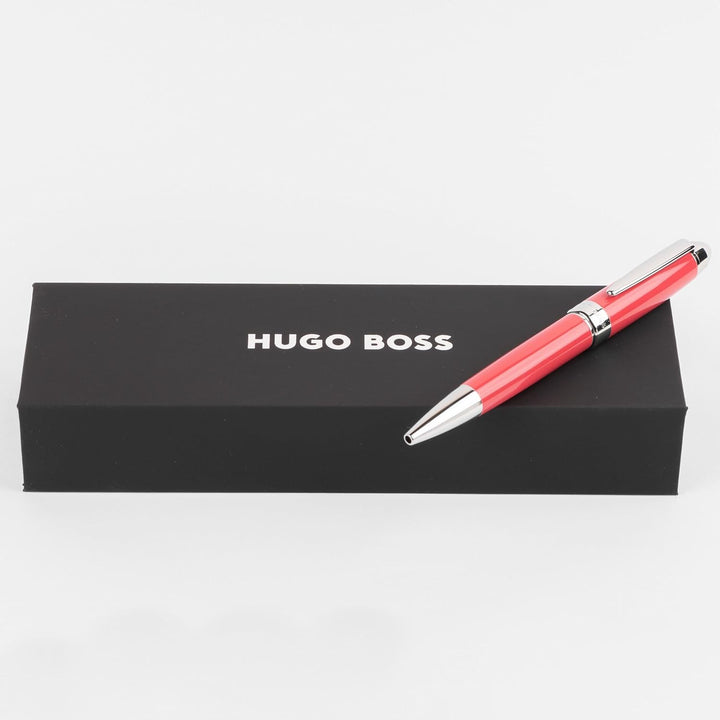 Hugo Boss Kugelschreiber Icon Camel/Chrome aus Messing hergestellt, Farbe: Rot, Abmessungen: 12 x 13