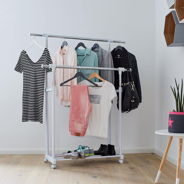 LOVE IT STORE IT Kleiderständer auf Rollen - Doppelte höhenverstellbare Kleiderstange - Stabil und s