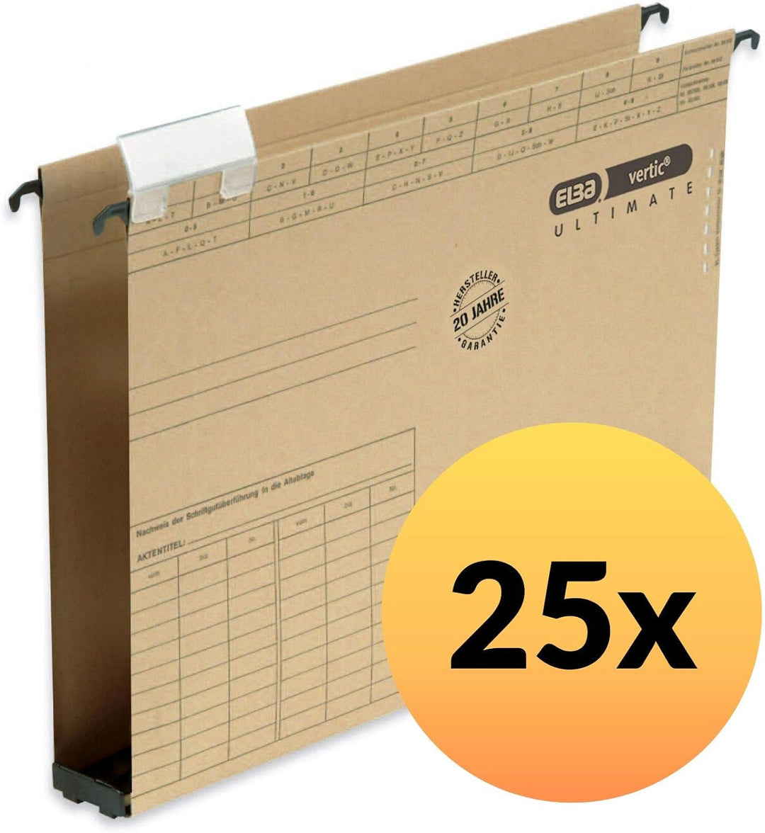 Elba Hängesammler A4, vertic Ultimate, Karton, 4 cm Boden, braun, 25 Stück mit Kunststoffboden 4 cm,