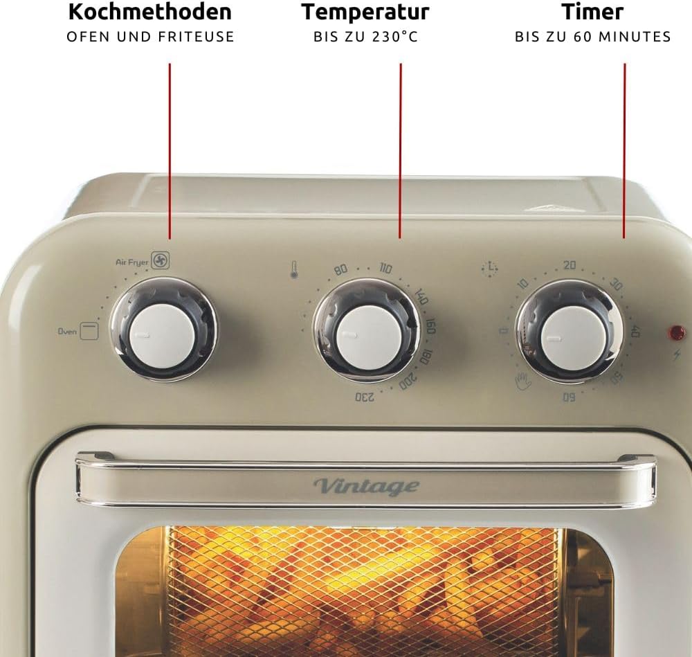 Ariete Vintage, 4632 2-in-1 Heissluftfritteuse und Ofen, 16 L Fassungsvermögen, Körbe und Drehspiess