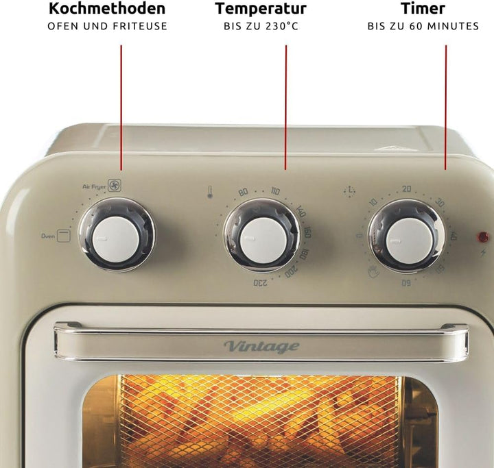 Ariete Vintage, 4632 2-in-1 Heissluftfritteuse und Ofen, 16 L Fassungsvermögen, Körbe und Drehspiess