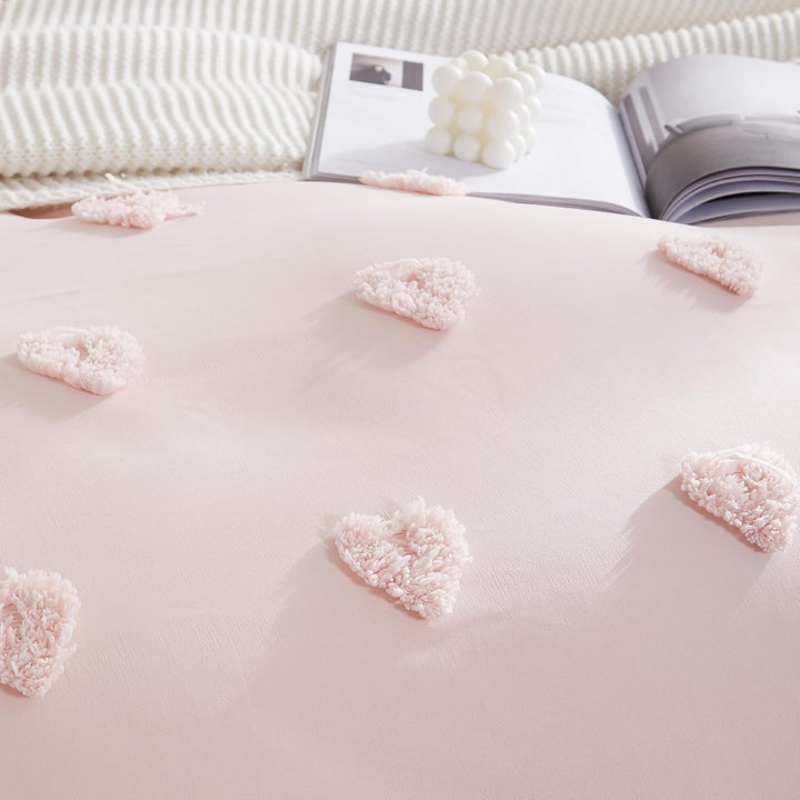 Freyamy Boho Bettwäsche 135x200cm Rosa Getuftet Herz Bettwäsche-Sets Stickerei Shabby Chic Bettwaren