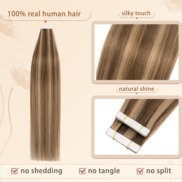 Rich Choices Tape Extensions Echthaar 35cm 20 Stück #4/27 Balayage Blond Echthaar Haarverlängerung I