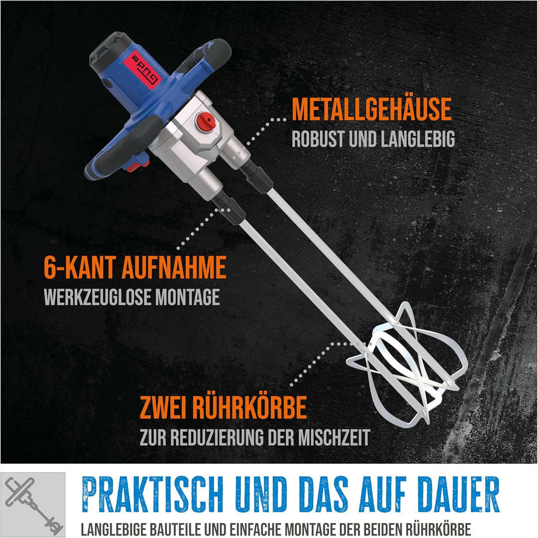 Güde TWIN Rührwerk, Doppel Farbenrührer, Mörtelrührer, Mischer, GRW 1811.1, 1800 W, 2 Gang Getriebe