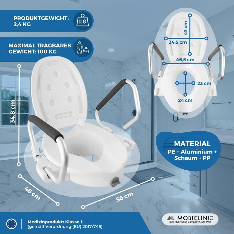 Mobiclinic, Toilettensitzerhöhung mit Armlehnen und Deckel, Guadiana, Europäische Marke, WC Sitzerhö