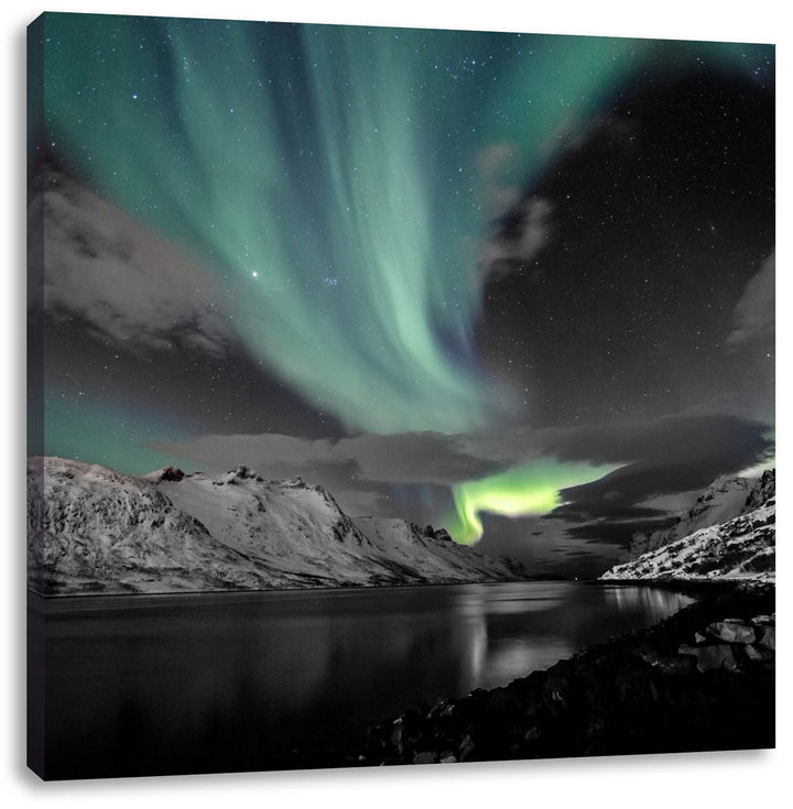 Pixxprint Polarlichter über Bergen als Leinwandbild Quadratisch/Grösse: 70x70 / Wandbild/Kunstdruck/