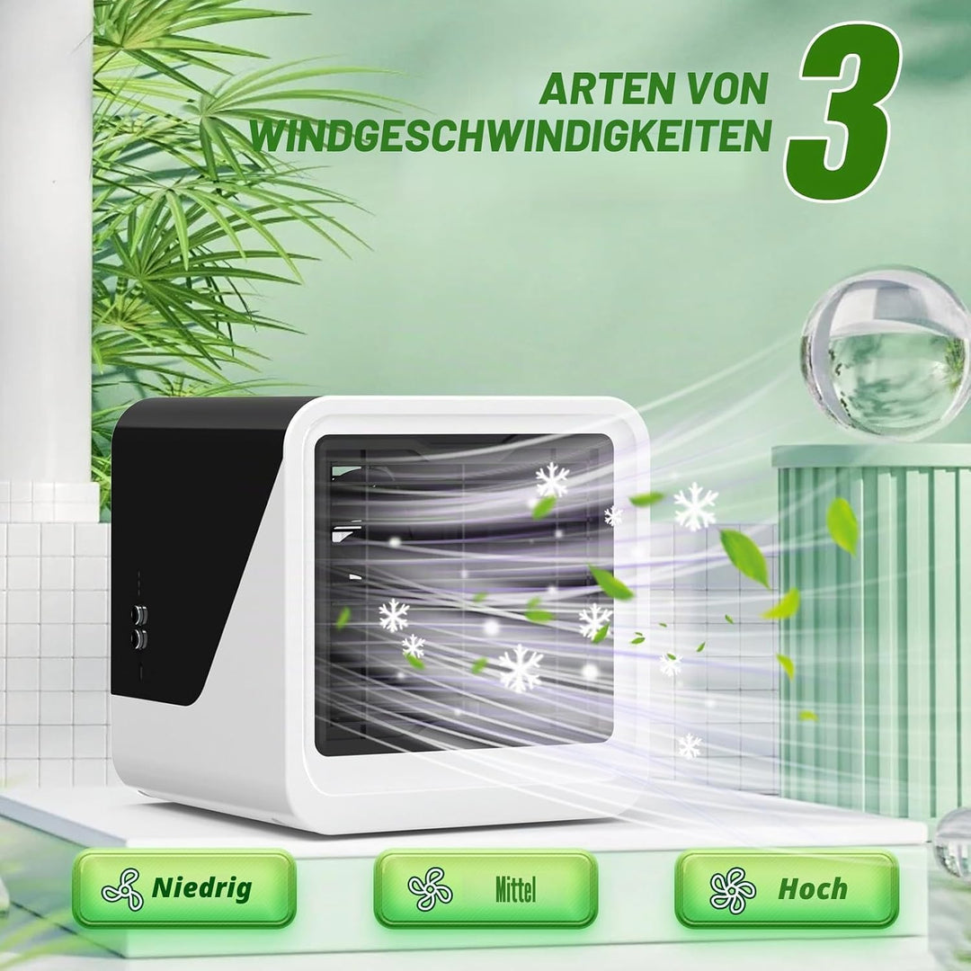 Klimaanlagen-Ventilator mit 3 Geschwindigkeiten, austauschbarer Filter und Luftbefeuchter, leise und