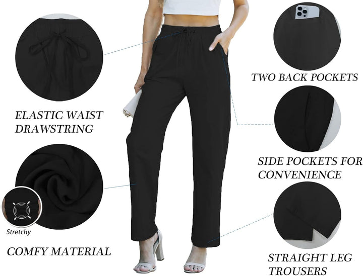 HVEPUO Hosen Damen Sommerhose Damen Leicht High Waist Hose Baumwollhose Freizeithose XS B-schwarz, X