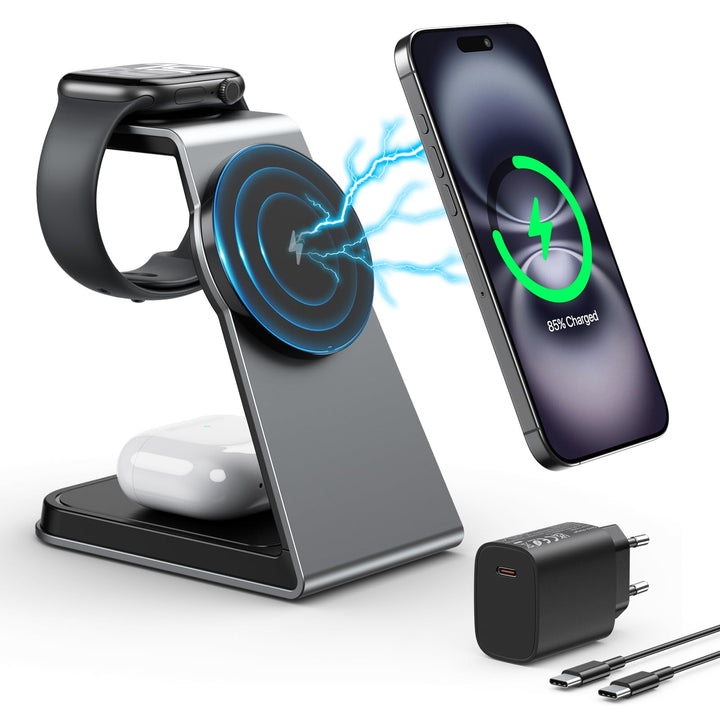 Mag-Safe Ladestation 3 IN 1, Ladegerät kompatibel mit App1e Watch und iPh0ne, Induktive Ladestation