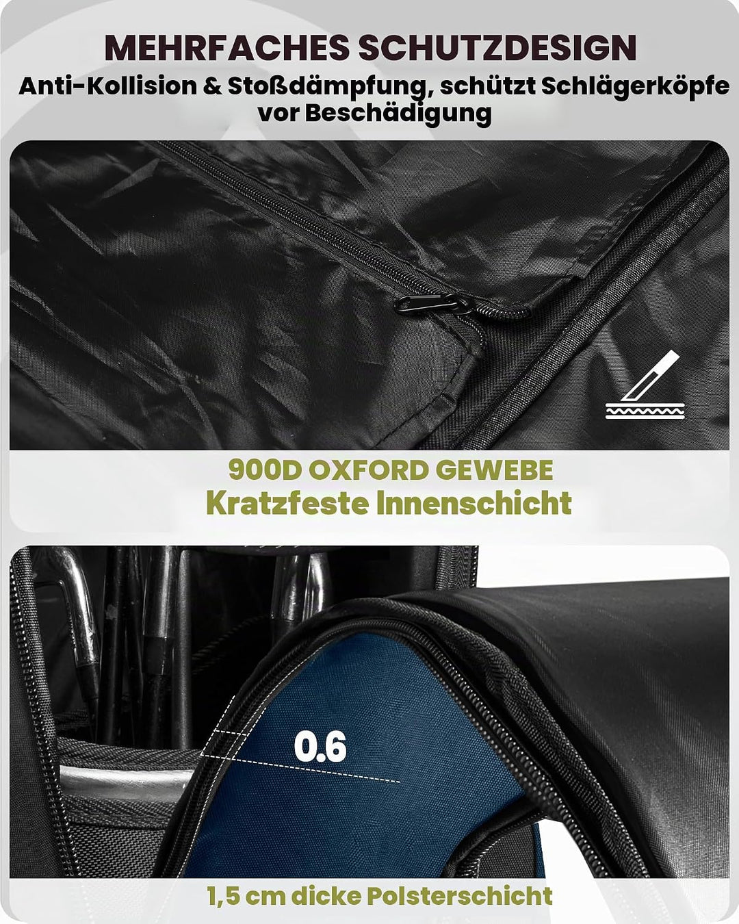OutdoorMaster Gepolstert Golf Reisetasche mit Verstärkte Räder, 900D Heavy Duty Oxford Abriebfestigk