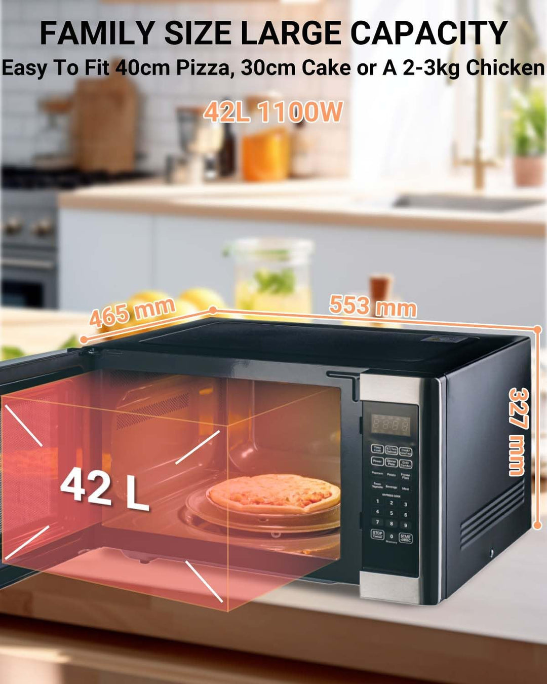 SMETA Mikrowelle Gross 42 liter, Mikrowelle mit Grill, 1100W Mikrowelle & 1400W Grill, 11 Leistungss
