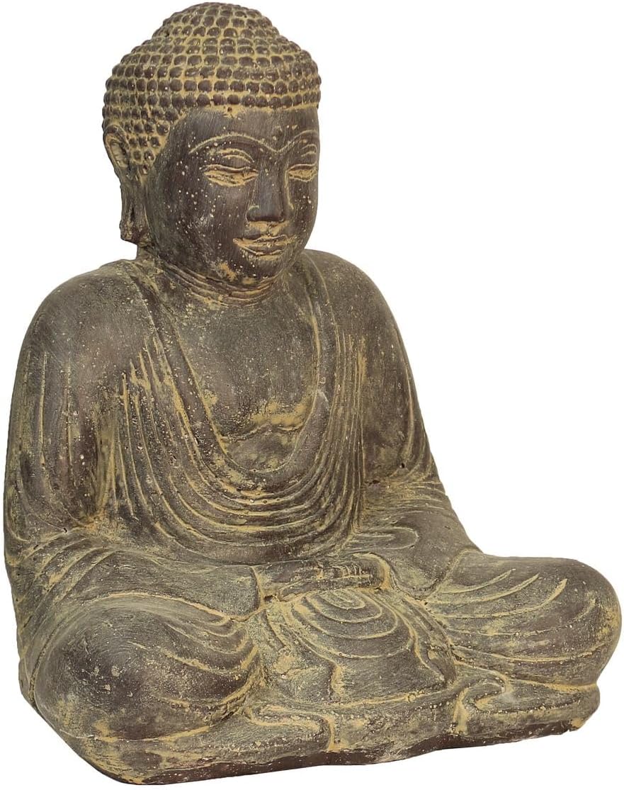 Oriental Galerie Japan Buddha Figur sitzend Skulptur Lotussitz Meditationsgeste Stein Lavasand Bali