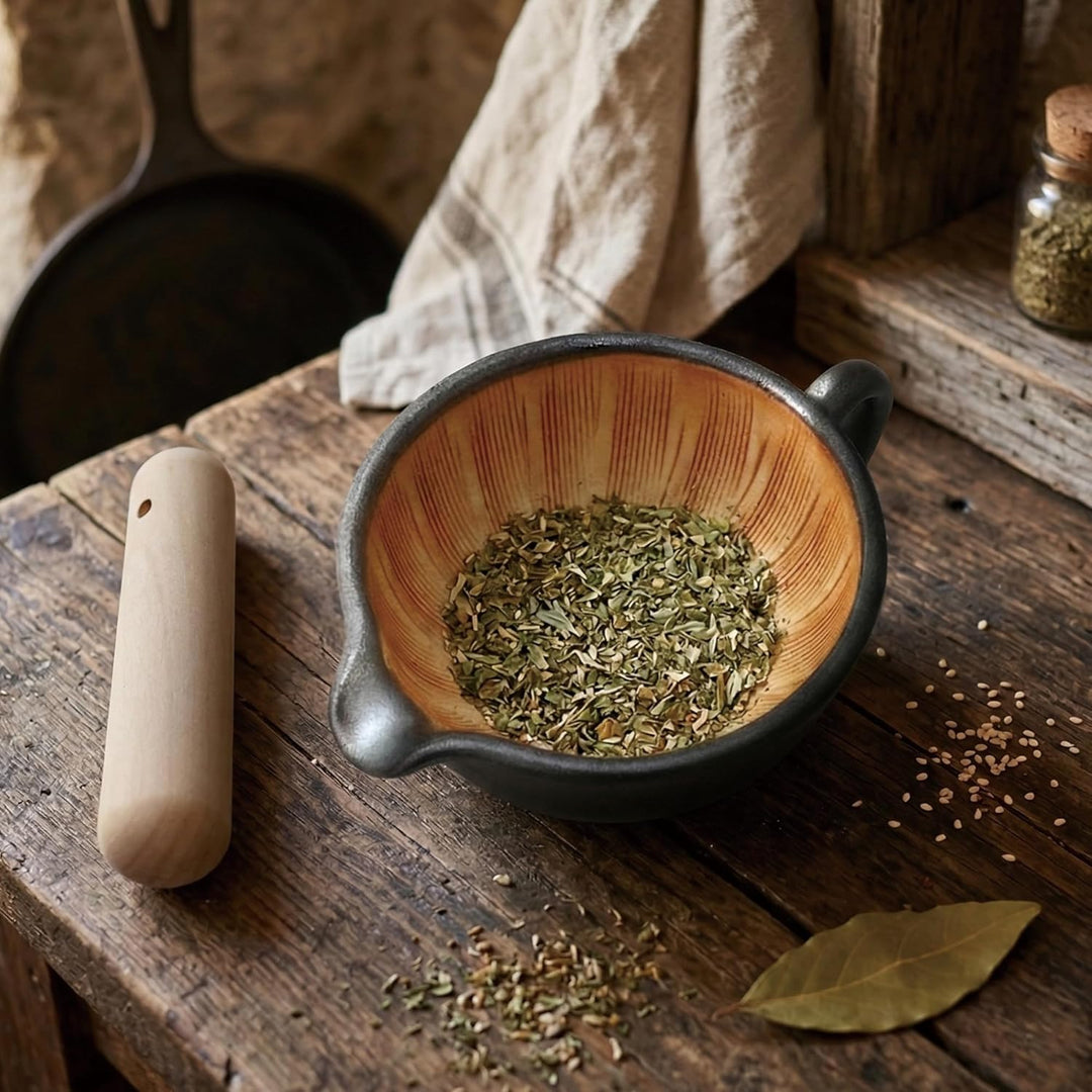 SASUGA Japanisches Suribachi Mörser- &amp; Stössel-Set – Traditionelle Keramik-Reibschale mit Holzstösse