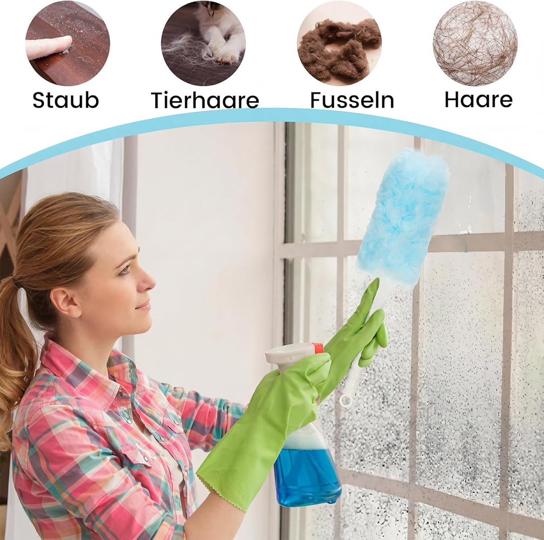 50 Stück Staubmagnet Nachfüllpack Kompatibel mit Swiffer - 360° Staubwedel Set mit Teleskopstange &