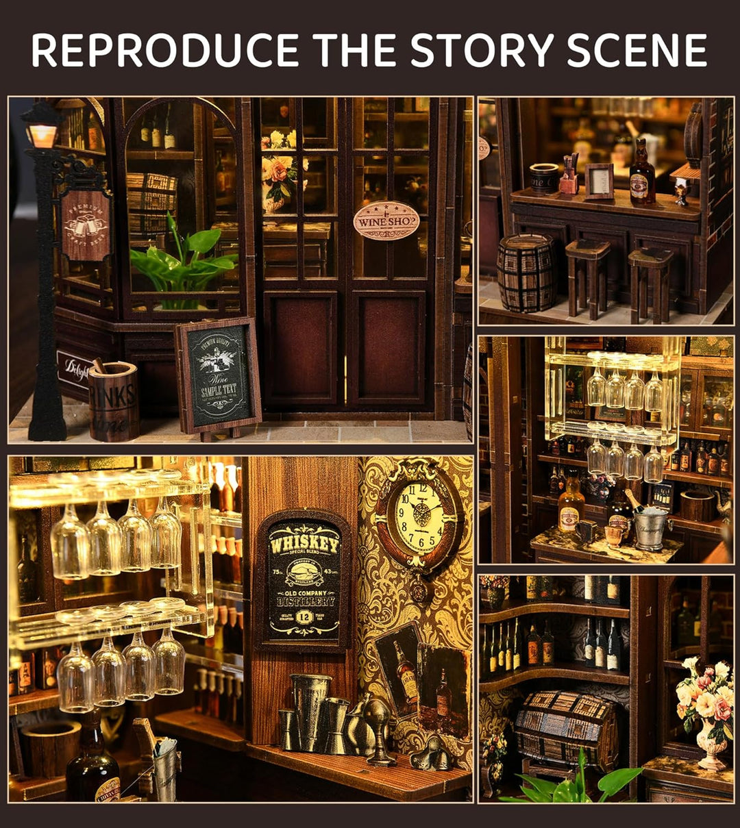 Spilay Miniatur Haus, Corner Tavern DIY Miniature House mit LED-Licht, 3D Holz Puppenhaus Bastelset