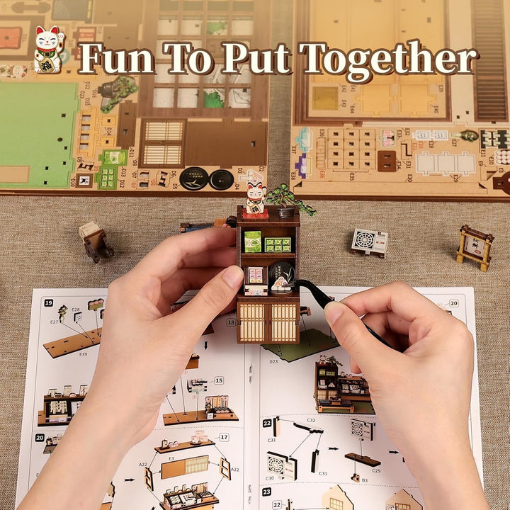 Fsolis Book Nook Japan Booknook Bausatz für Erwachsene, 3D-Holzpuzzles Buchecke, DIY-Miniaturhaus-Se