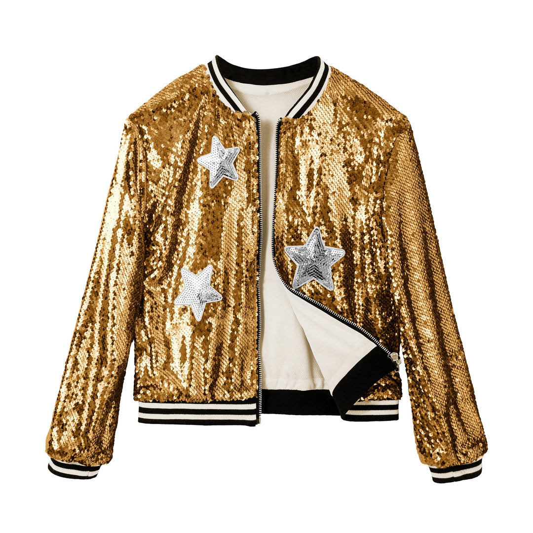 LOLANTA Mädchen Pailletten Bomberjacke mit Taschen Reissverschluss Langarm Glitzer Baseball Jacken f