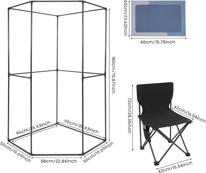 Dampfsauna Set | 5-eckiges Zelt 180 cm hoch | 1350W Dampfer mit 9 Heizstufen | Inkl. Klappstuhl &amp; Ma