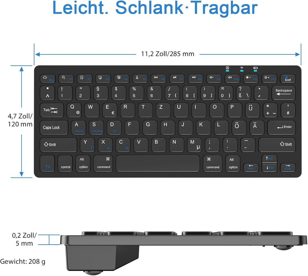 KBCASE Deutsche Bluetooth Tastatur für iPad/Samsung, Kabellose Tablet Tastatur für iPad,Samsung Gala