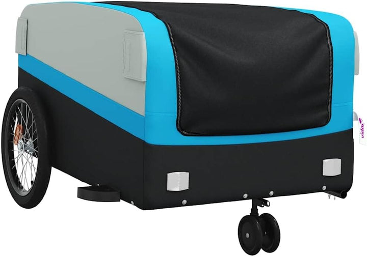 Mangloder Fahrradanhänger schwarz und grün robust aus Eisen mit Deichsel für Transport, Camping, Fam