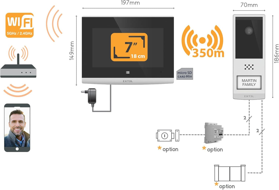 EXTEL 720321 Videotelefon – kabellos, lange Reichweite 350 m – Wave 2, Schwarz