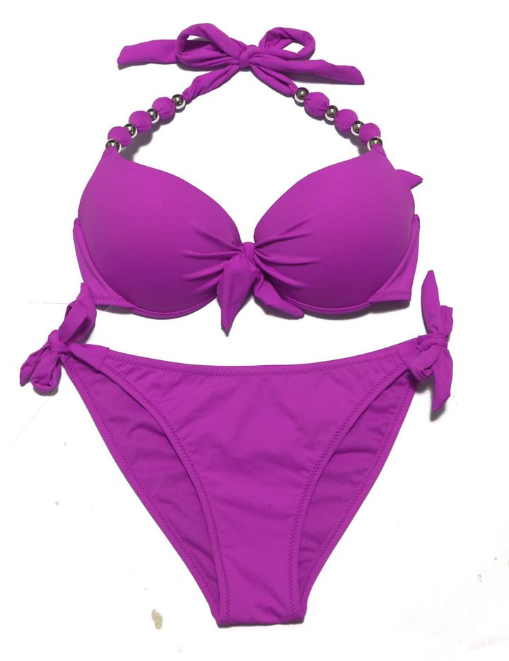 Damen Seitlich Gebunden Bikini Sets Abnehmbar Bademode Push up Bikinioberteil mit Nackenträger S Vio