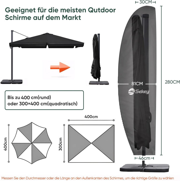 Sekey Schutzhülle für Ampelschirm mit Stab, 280×30/81/46 cm Abdeckhauben für Sonnenschirm, 100% Poly