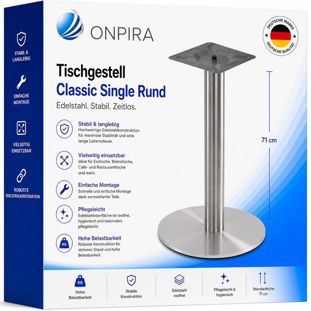 SINGLE Untergestell Rund aus EDELSTAHL Höhe 71CM - Tischgestell Bistrotisch