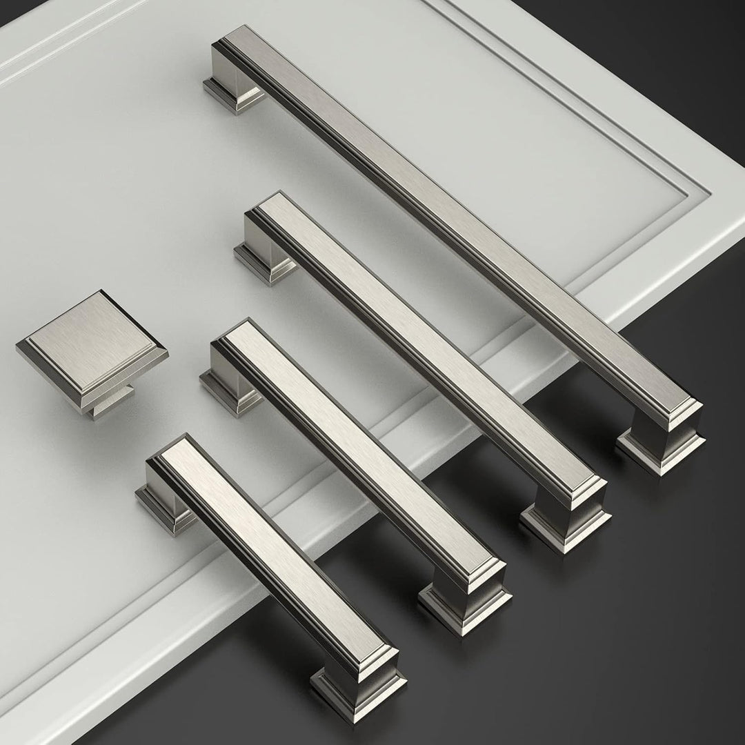 Amerdeco 6 Stück Möbelgriffe Gebürsteter Nickel 192mm Lochabstand Schubladen Griffe für Küchenschrän