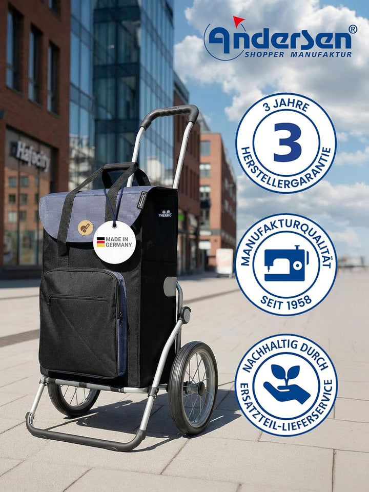 Andersen Einkaufstrolley Royal mit Metallspeichenrad 25 cm und 45 Liter Einkaufstasche Wismar schwar