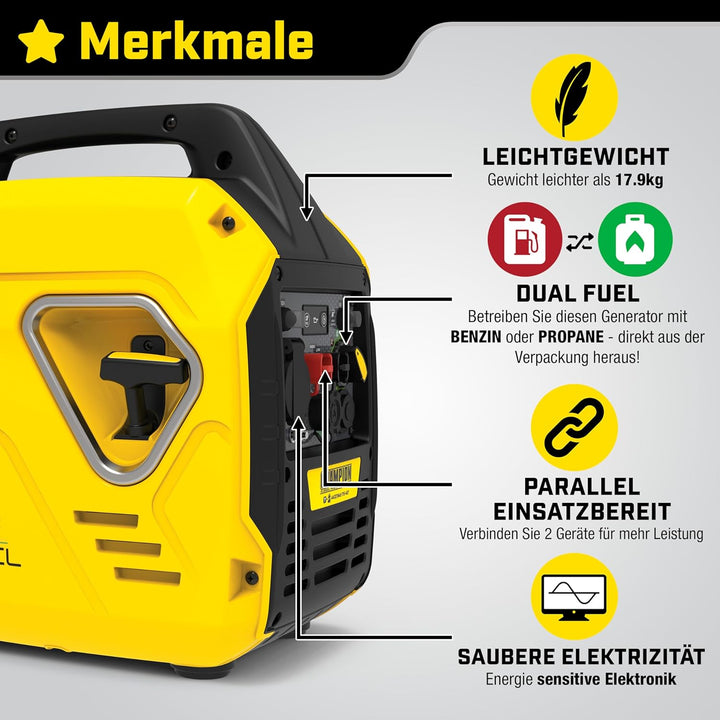 Champion 2200 "The Mighty Atom" (Dual Fuel LPG/Benzin-Generator, 2,2 kW, mit LED-Anzeigen, mit ECO-M