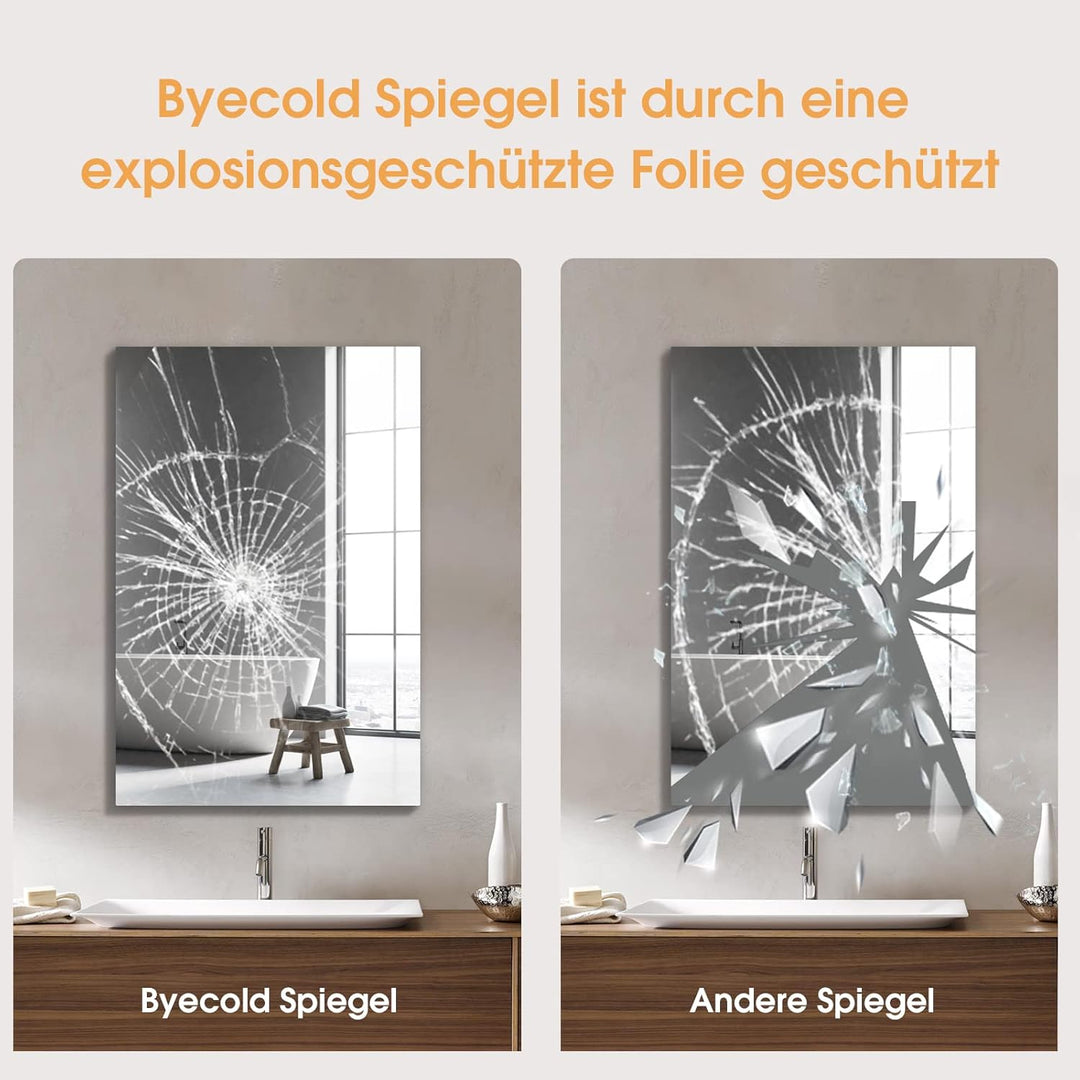 byecold Infrarotheizung Spiegel mit LED Beleuchtung 580 Watt - Spiegelheizung Infrarot - Badspiegel